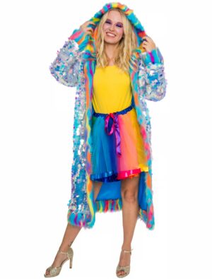 Mantel mit Pailletten und Kunstfell bunt S/M Farbe: bunt
