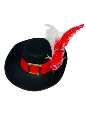 Kostümzubehör Musketier Hut mit Feder rot/weiß 58