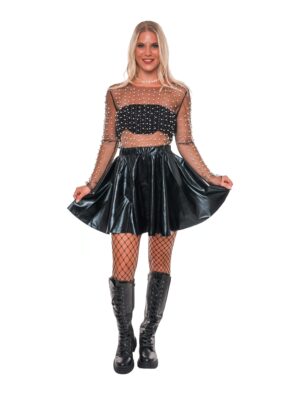 Oberteil Mesh mit Perlen und Strass schwarz S/M