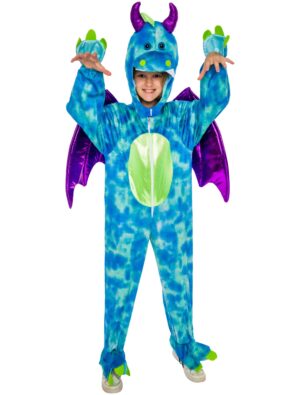 Overall Plüsch Dino Kinder blau/lila 140-164