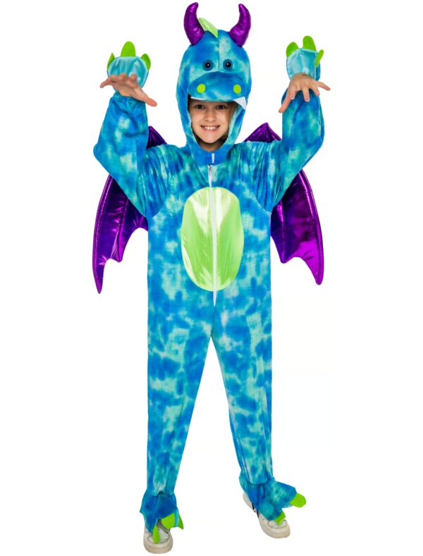 Overall Plüsch Dino Kinder blau/lila 116-128