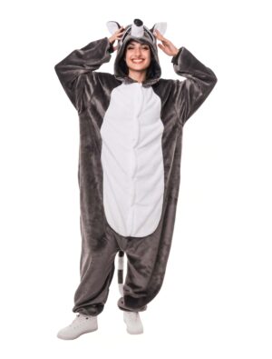 Overall Plüsch Waschbär schwarz/weiß 34/36