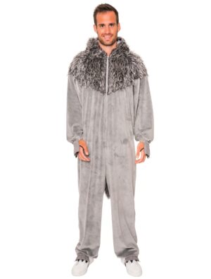Overall Plüsch Wolf mit Maske Herren grau 56-58