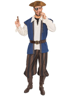 Piratenhemd mit Gürtel Herren weiß/blau 56