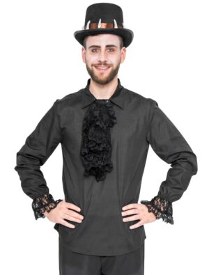 Piratenhemd mit Jabot Herren schwarz XL