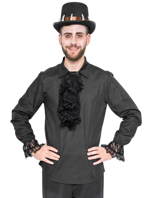 Piratenhemd mit Jabot Herren schwarz XL