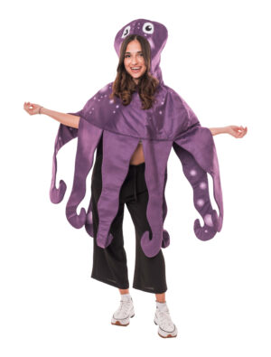 Poncho Plüsch Oktopus lila one size