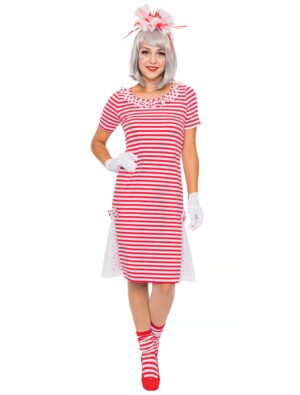Ringelkleid mit Spitze Damen rot/weiß M