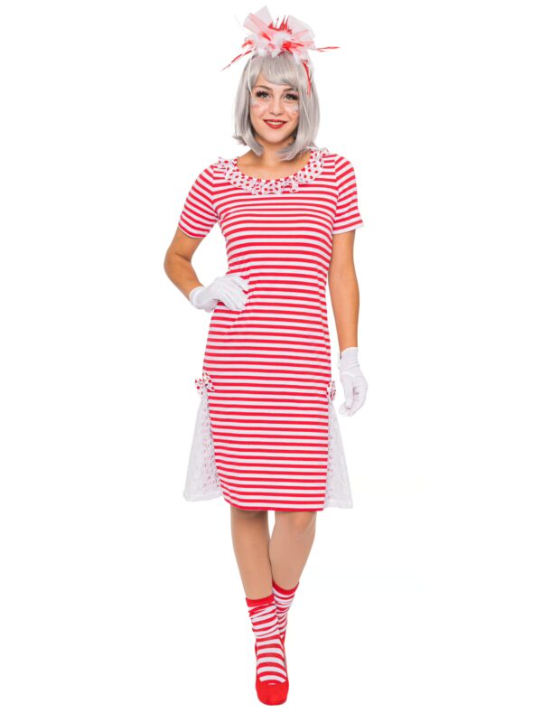 Ringelkleid mit Spitze Damen rot/weiß M