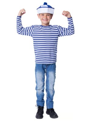 Ringelpulli langarm Kinder blau/weiß 140-152