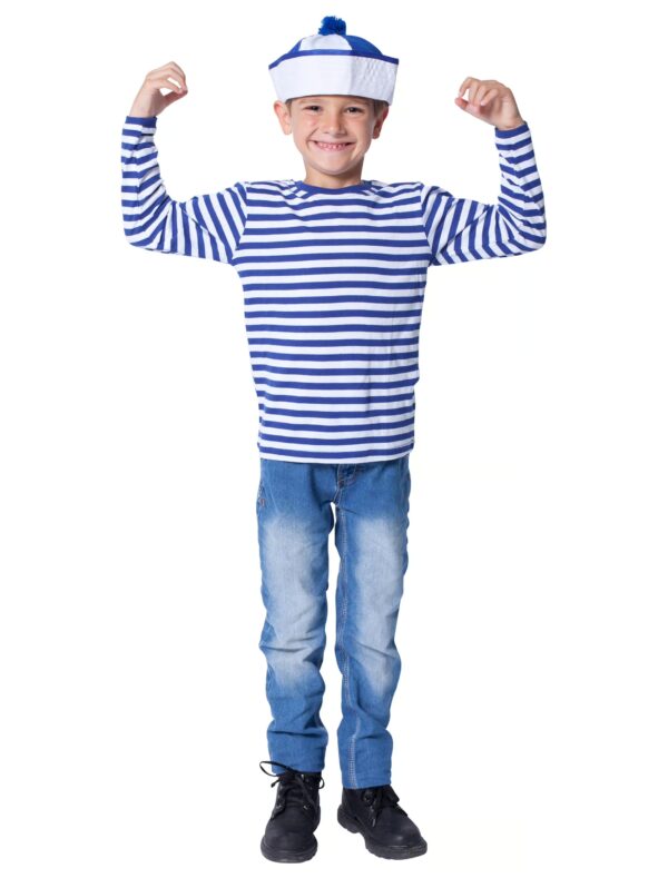 Ringelpulli langarm Kinder blau/weiß 140-152