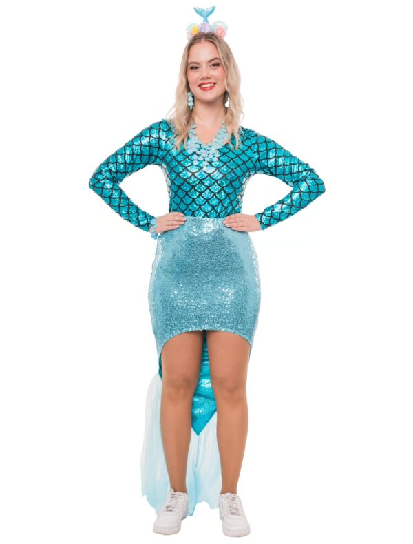 Rock Meerjungfrau mit Pailletten Damen blau S/M