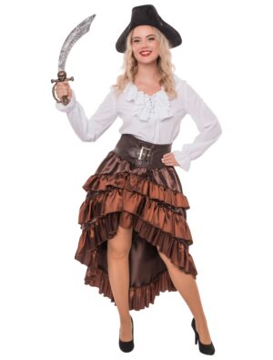 Rock Steampunk mit Schnalle Damen braun S/M