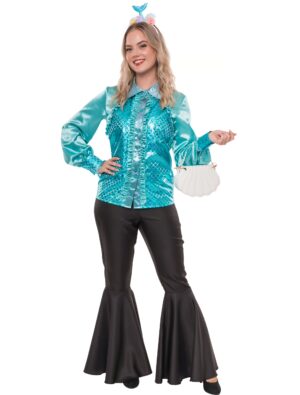 Rüschenbluse Meerjungfrau Damen türkis S/M