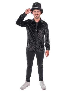 Samthemd mit Pailletten schwarz S/M