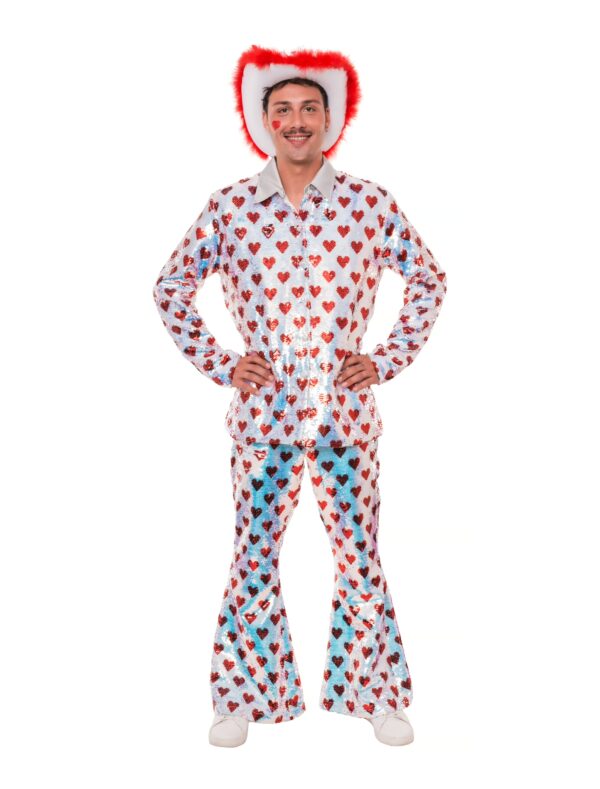 Schlaghose Herzen mit Wendepailletten Damen weiß/rot S/M