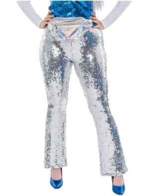 Schlaghose Pailletten Damen silber 2XL/3XL