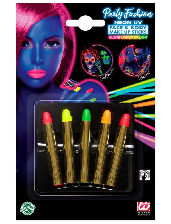 Schminkstift Set Neon 5-tlg. bunt Schminke für Karneval & Fasching Farbe: bunt