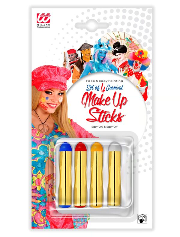 Schminkstift groß Set 4-tlg. bunt Schminke für Karneval & Fasching Farbe: bunt