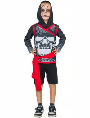 Shirt Ninja mit Totenkopf Kinder schwarz/rot/176