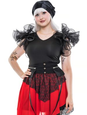Shirt mit Rüschenärmeln Damen schwarz 4XL/5XL