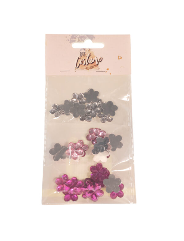 Strasssteine Blume silber/pink/lila 30 Stk. Schminke für Karneval & Fasching