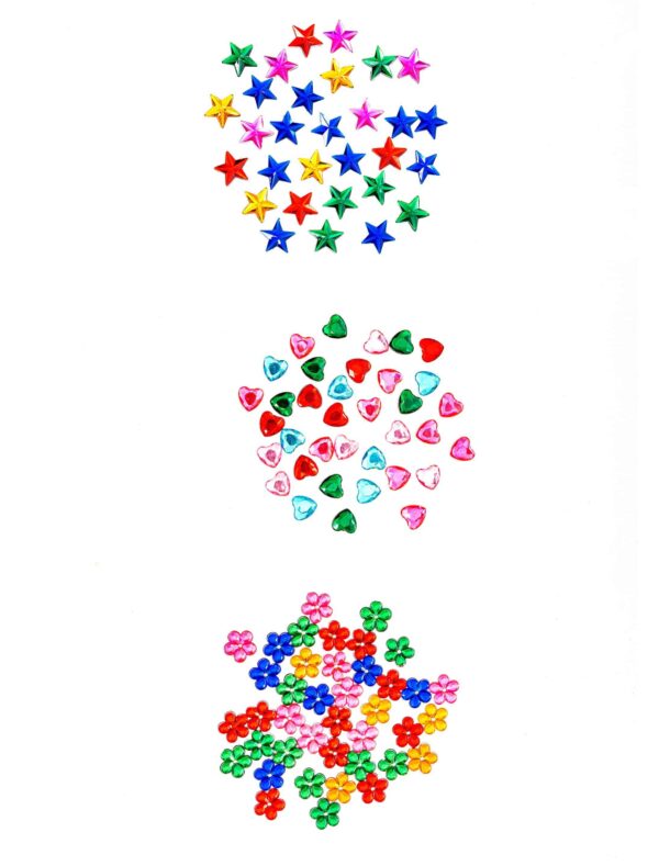 Strasssteine Stern/Herz/Blume bunt 105 Stk. Schminke für Karneval & Fasching Farbe: mehrfarbig