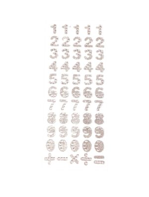Strasssticker 0-9 55 Stk. silber Schminke für Karneval & Fasching