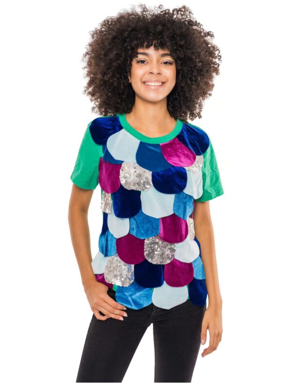 T-Shirt Fisch mit Schuppen Damen grün XL