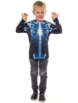 T-Shirt Kinder Skelett langarm schwarz M