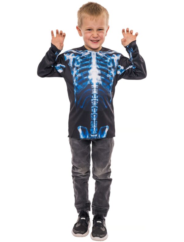 T-Shirt Kinder Skelett langarm schwarz M