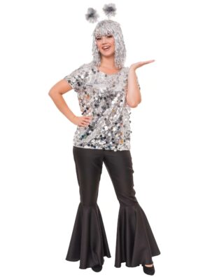 T-Shirt Pailletten Damen silber XXS/XS