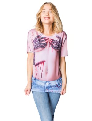 T-Shirt mit Druck blutiges Alien Damen rot/weiß 40