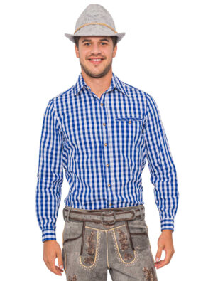 Tirolerhemd langarm kariert Herren weiß/blau 4XL