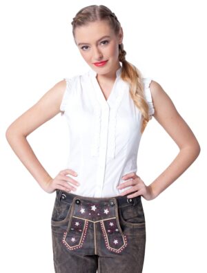 Trachtenbluse ärmellos Damen weiß L