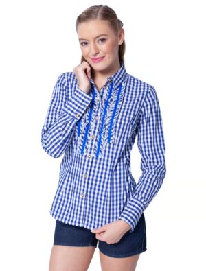 Trachtenbluse kariert Damen blau/weiß 42
