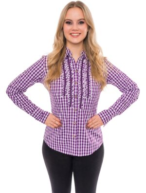 Trachtenbluse kariert Damen lila/weiß 48