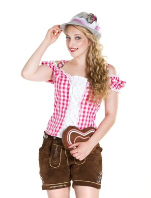Trachtenbluse mit Schnürung Damen pink/weiß 4XL