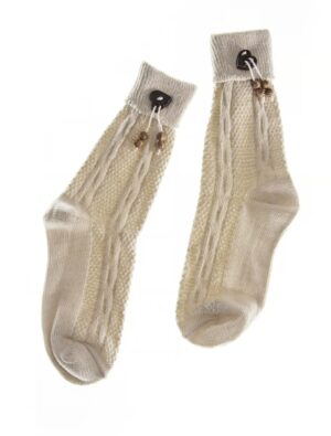 Trachtensocken Damen mit Herzmuster beige 35-38
