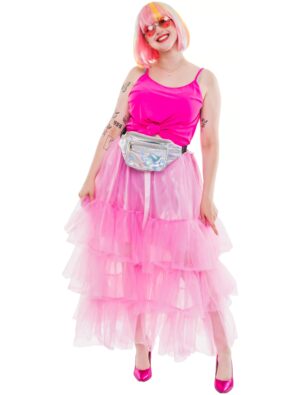 Tüllrock lang Damen pink one size