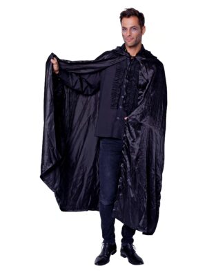 Umhang Satin mit Kapuze schwarz one size