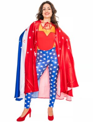 Umhang Superheldin Damen rot/blau one size