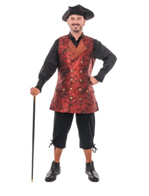 Weste Barock lang Herren rot/schwarz S/M
