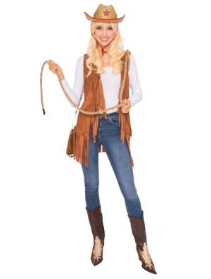 Weste Hippie mit Fransen Damen braun L/XL