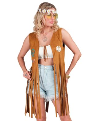 Weste Hippie mit Fransen Damen hellbraun L/XL