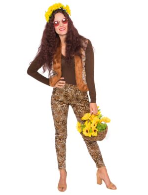 Weste Hippie mit Kunstfell Damen braun L/XL