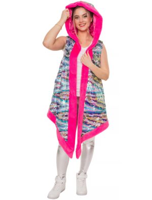 Weste Kunstfell mit Kapuze Metallic bunt 2XL/3XL Farbe: bunt
