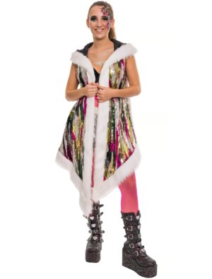 Weste Kunstfell mit Kapuze bunt 2XL/3XL Farbe: bunt