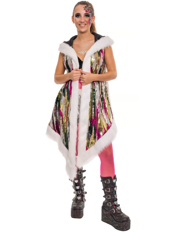 Weste Kunstfell mit Kapuze bunt 2XL/3XL Farbe: bunt