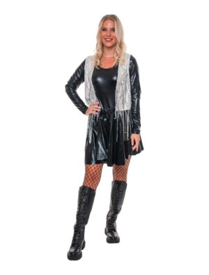 Weste mit Paillettenfransen silber S/M